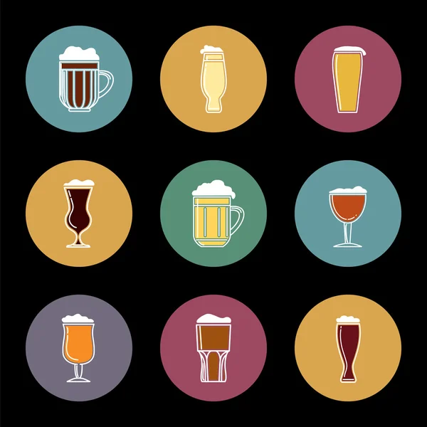 Set de iconos de vidrio de cerveza plana — Vector de stock