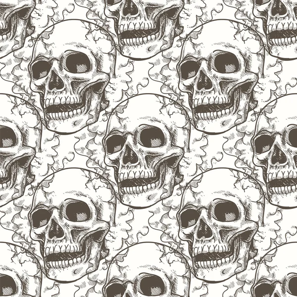 Seamless pattern with skull and smoke — Stock Vector