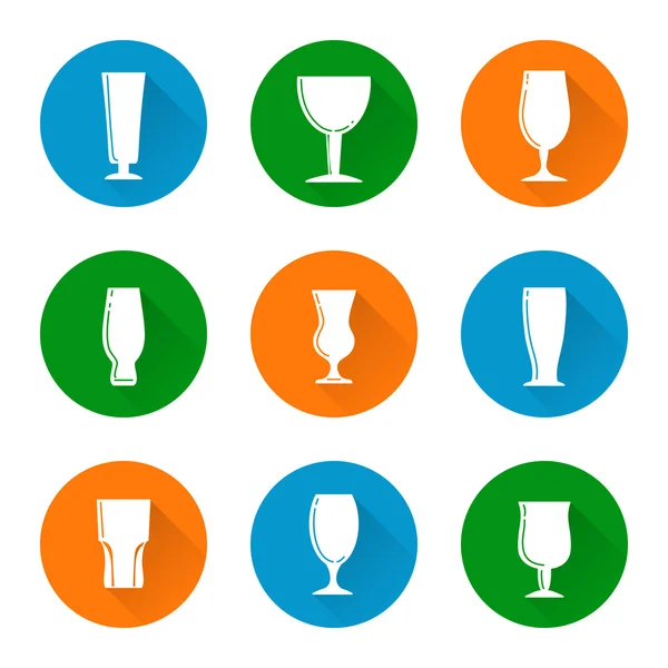 Set di icone in vetro di birra piatta — Vettoriale Stock