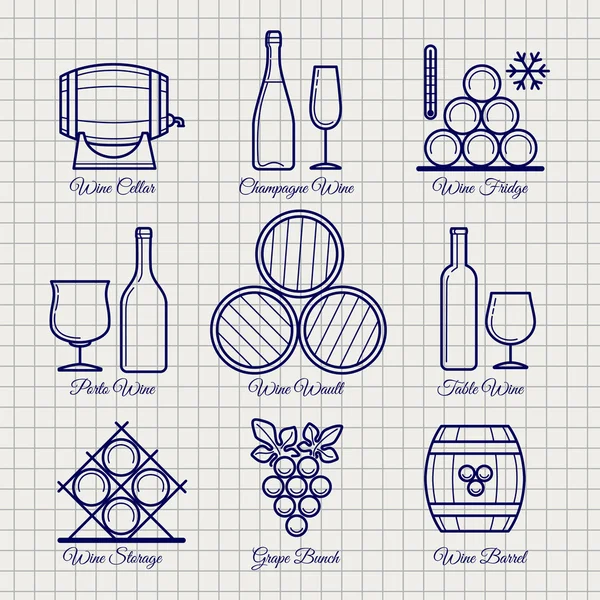 Set vettoriale icone linea vino — Vettoriale Stock