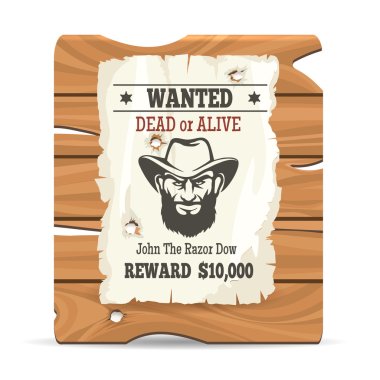 Wood sign board with wanted poster clipart
