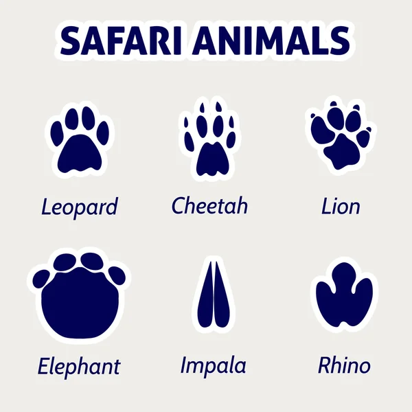 Safari animals footprint stickers vector — Stock Vector