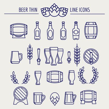 Bira ince çizgi Icons set