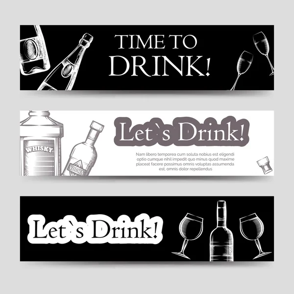 Conjunto de pancartas horizontales de fiesta de bebida — Vector de stock