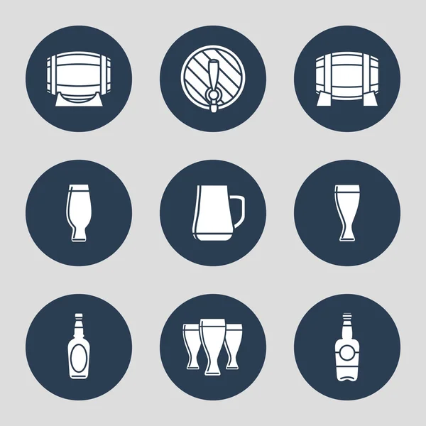Icônes de bière serties de lunettes — Image vectorielle