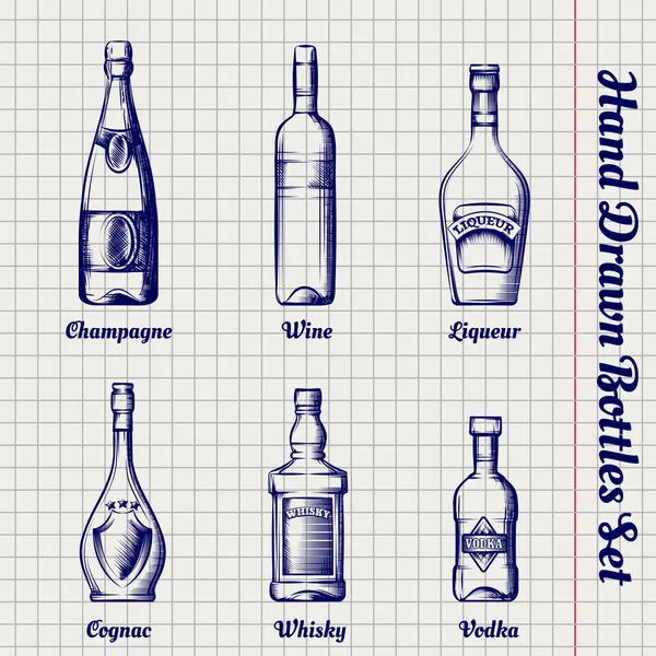 Handgezeichnetes Flaschen-Skizzenset — Stockvektor