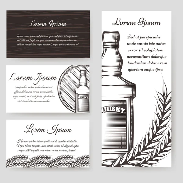 Set di modelli di bouqlet e carte di whisky — Vettoriale Stock