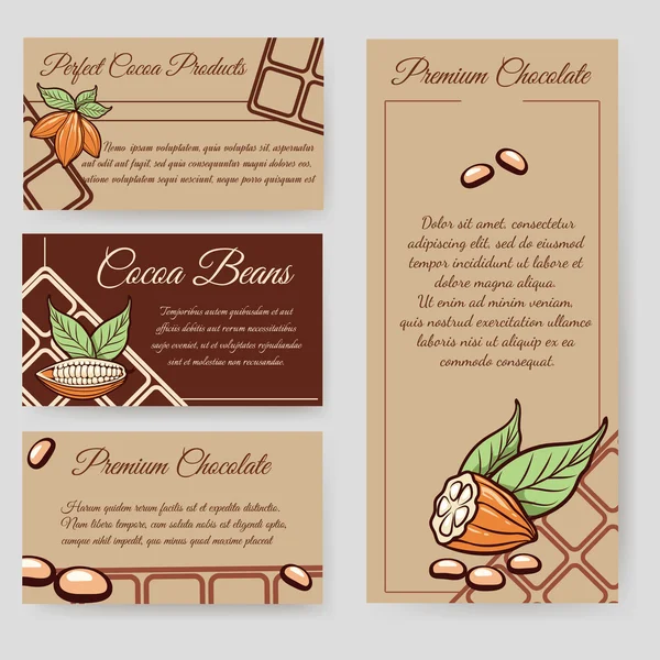 Cocoa beans and chocolate cards set — Stock Vector