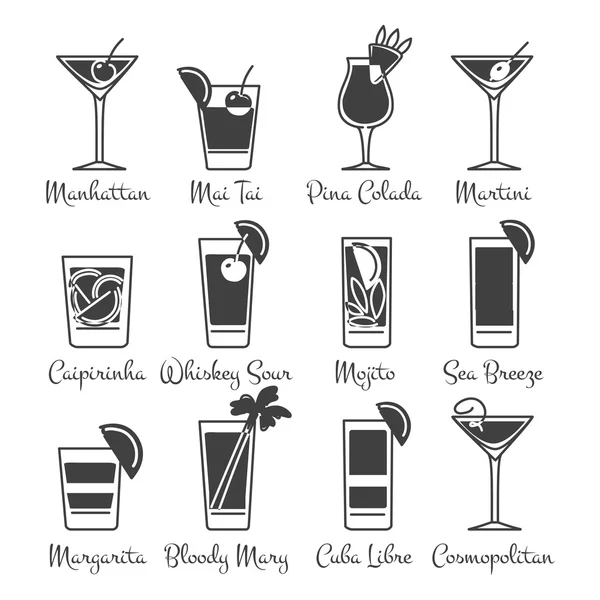 Conjunto de ícones de bebidas monocromáticas — Vetor de Stock