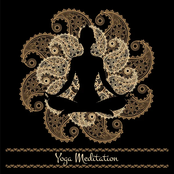 Mandala dan orang meditasi latar belakang yoga - Stok Vektor