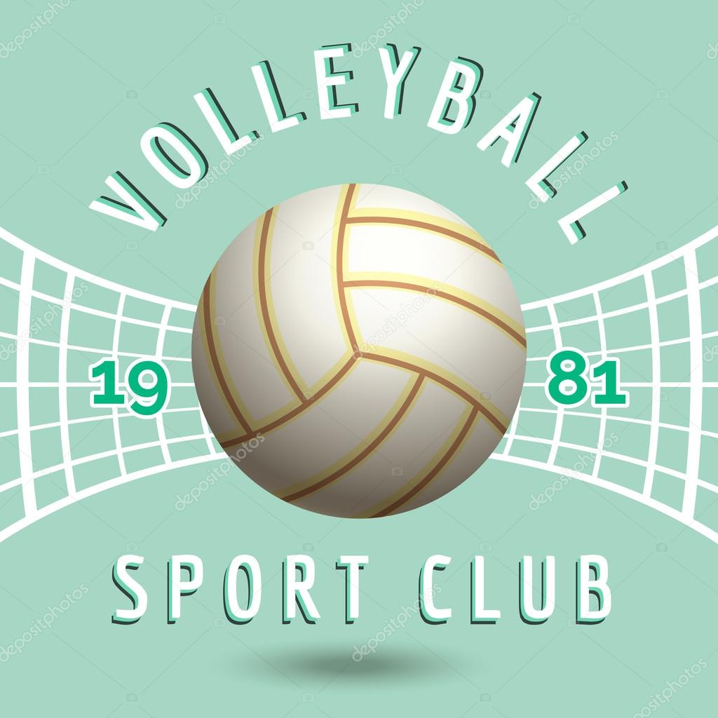 Volleyball sport team emblem with volleyball net in vintage style vector illustration