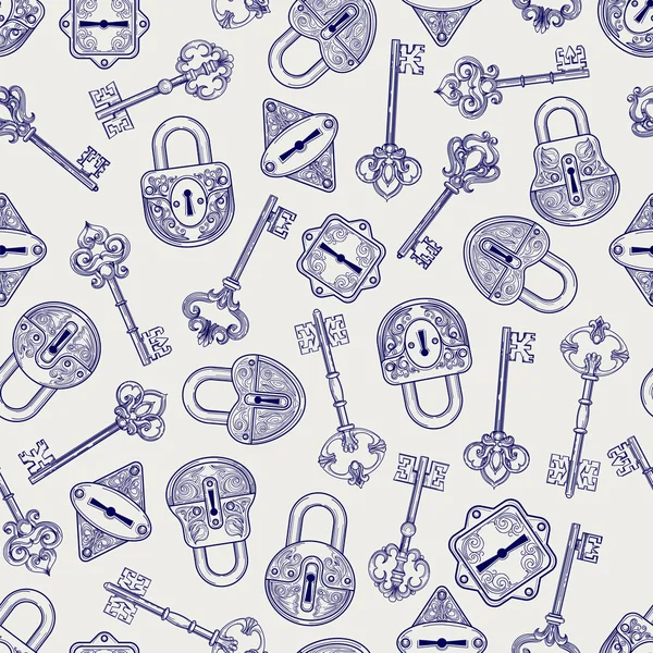 Hand getekende sloten en sleutels patroon — Stockvector