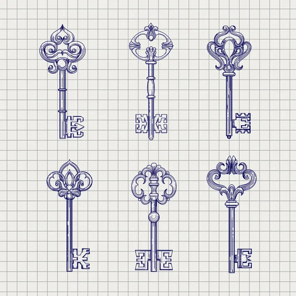 Набор декоративных ключей для набросков — стоковый вектор