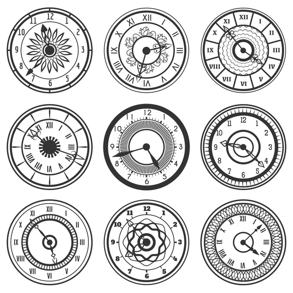 Conjunto de relojes ornamentales — Vector de stock