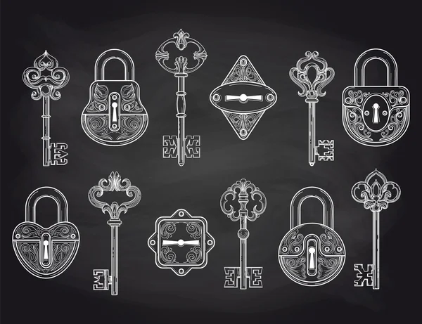 Vintage zamków i kluczy na tablicy — Wektor stockowy