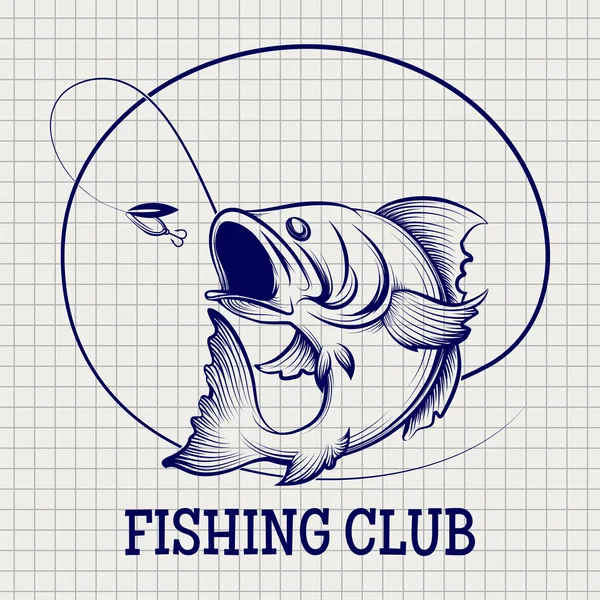 Logotipo do clube de pesca desenhado à mão — Vetor de Stock