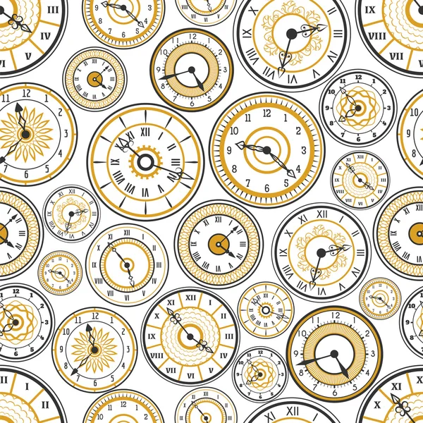 Schwarze und goldene Uhren nahtloses Muster — Stockvektor