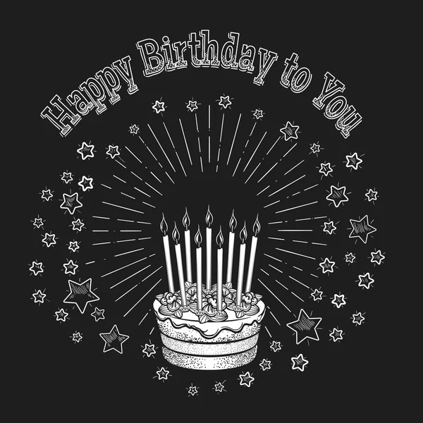 Doğum günü pastası kara tahta tebrik kartı — Stok Vektör