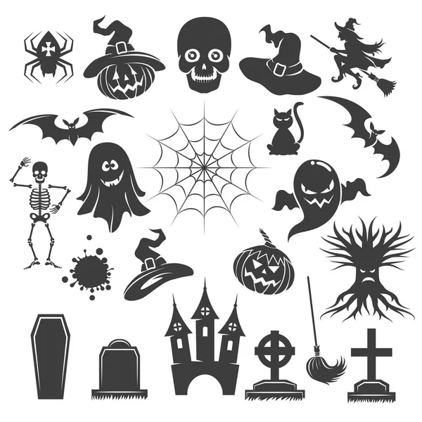 Iconos negros de Halloween — Vector de stock