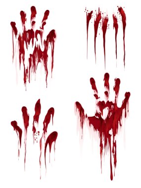 Bloody hand print on white background clipart
