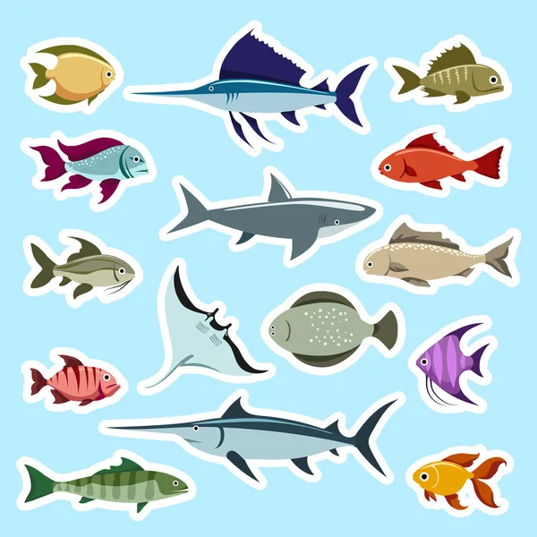 Colorful fish stickers set — Stock Vector