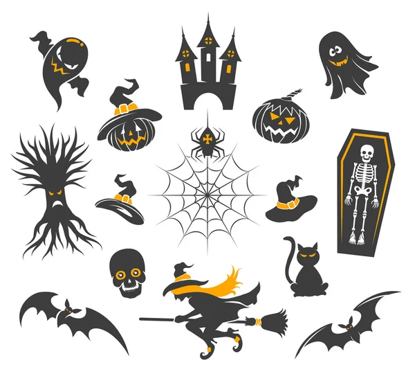 Iconos de Halloween aislados en blanco — Vector de stock