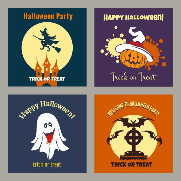 Halloween party scary flat posters — Stock Vector
