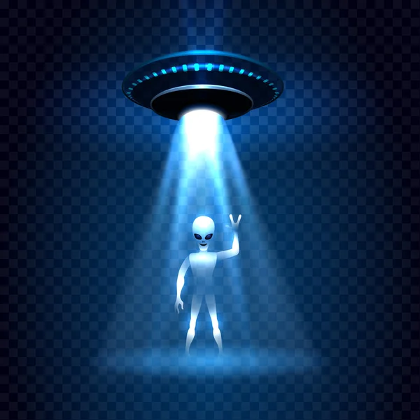 UFO invasión haz de luz con alien — Vector de stock