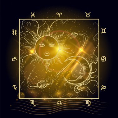 Güneş ve ay parlayan Astroloji Haritası