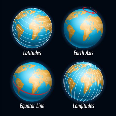 Earth simgeler enlemlerde boylamlar çizgilerle