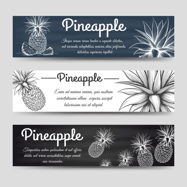 Horizontal banners template with pineapple — Stock Vector