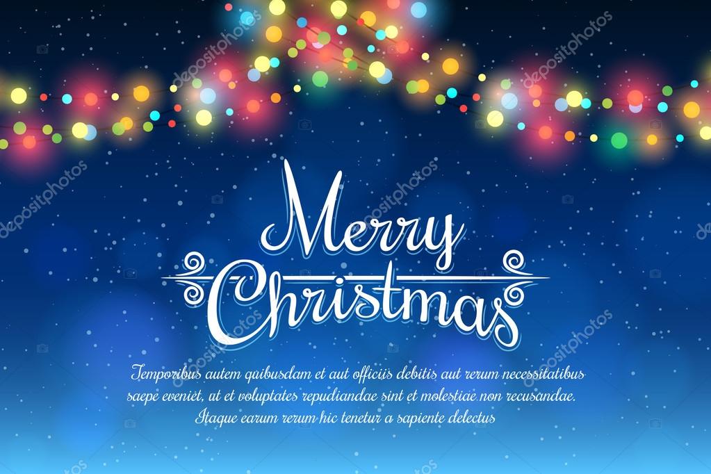Merry Christmas bokeh background with party lights bright vector poster