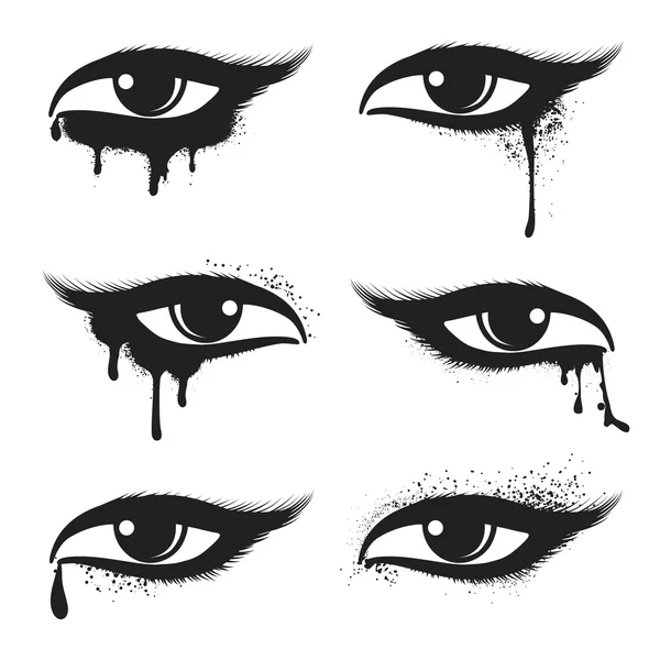 Eyes with black drops and smudges — Stock Vector