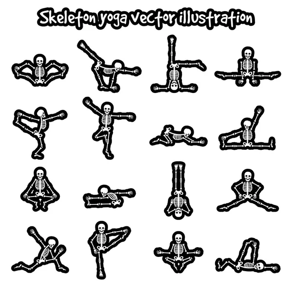 Pegatinas con esqueletos en poses de yoga — Vector de stock