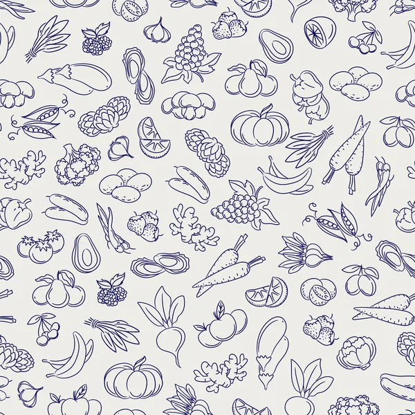 Fruits and vegetables sketch seamless pattern — Stock Vector