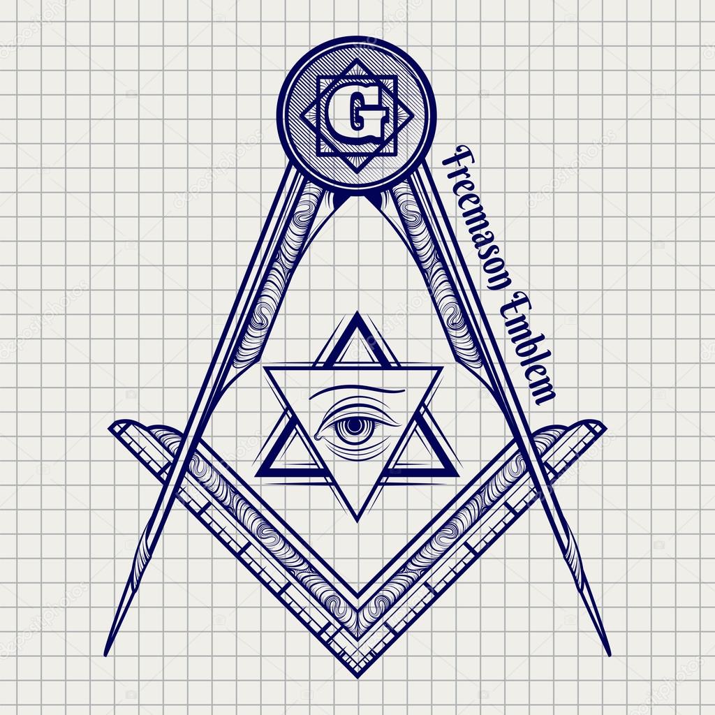 Ball pen freemasony vector sign on notebook background. Vector illustration