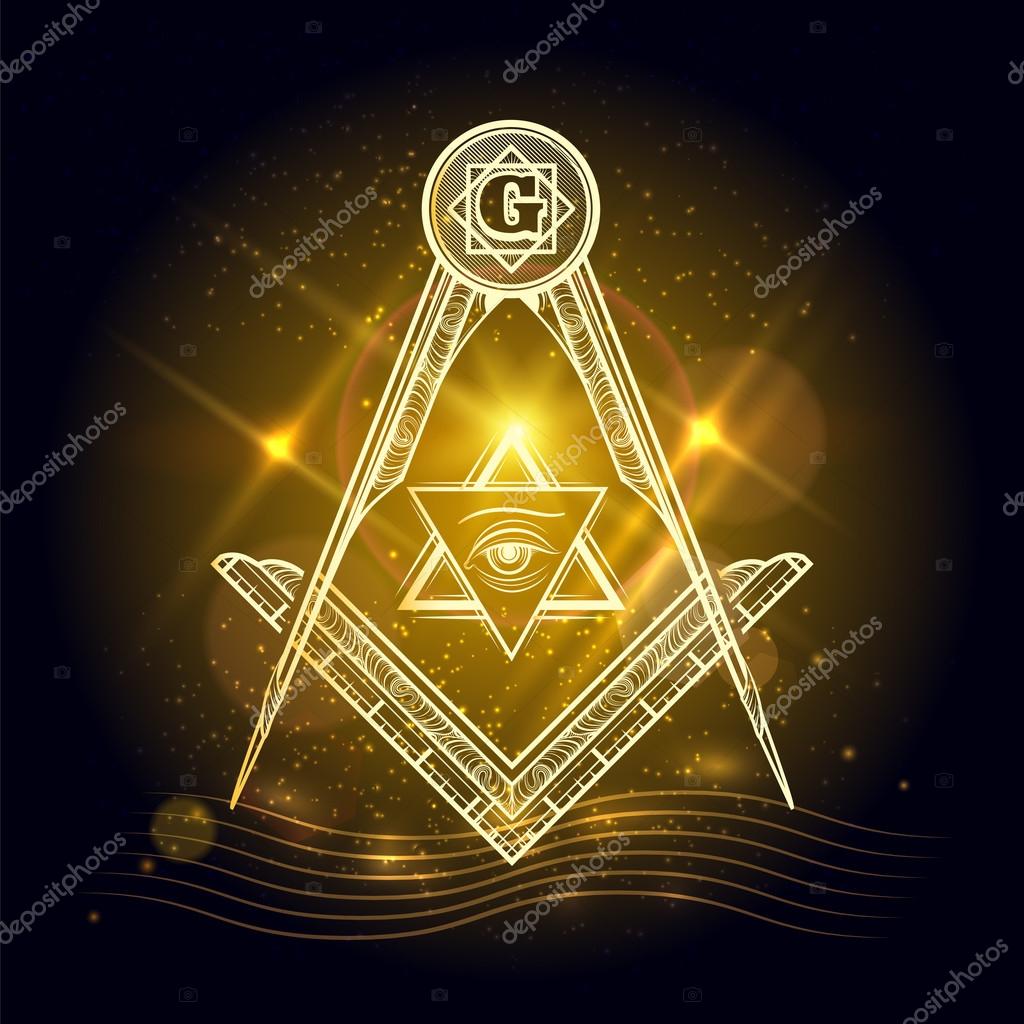 Freemasony vector sign on shining gold background