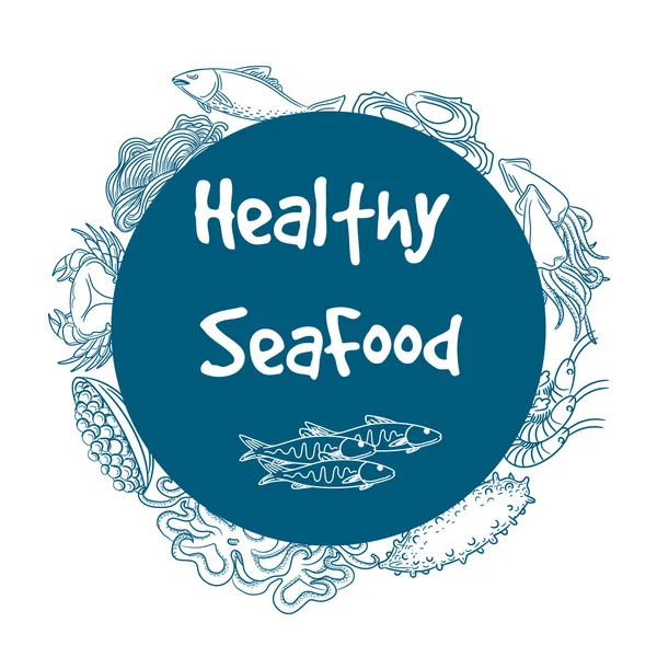 Gesunde Meeresfrüchte Kreis Banner — Stockvektor