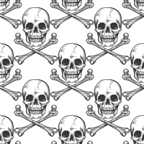 Seamless pattern with sketched skull — Stock Vector