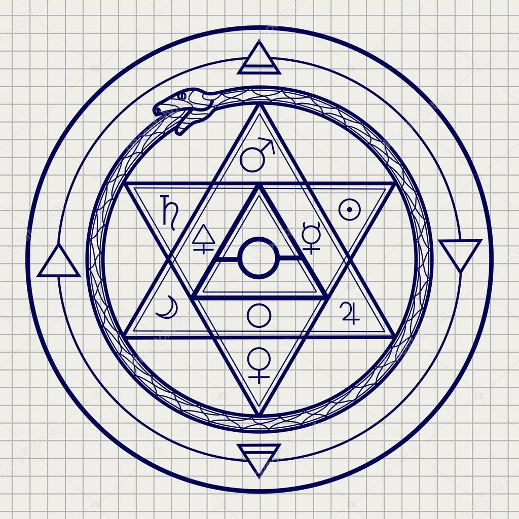 Mystical astrological sign on notebook page