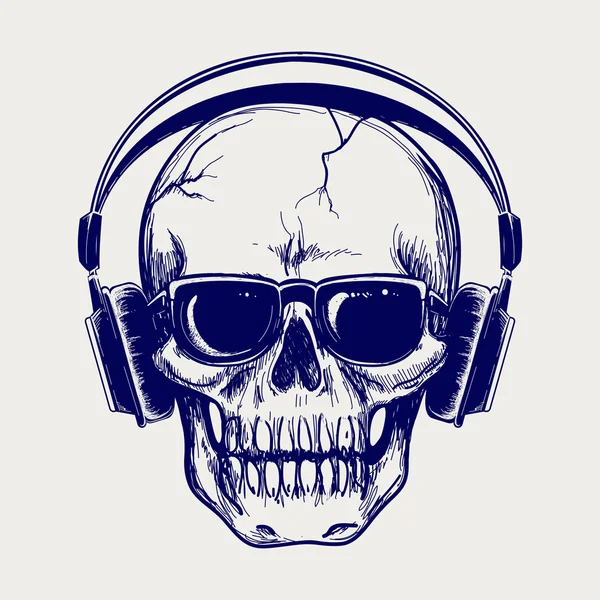 Skull sketch with headphones — Stock Vector
