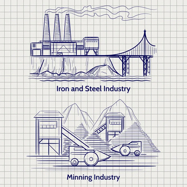 Sketched factory industrial landscape — Stock Vector