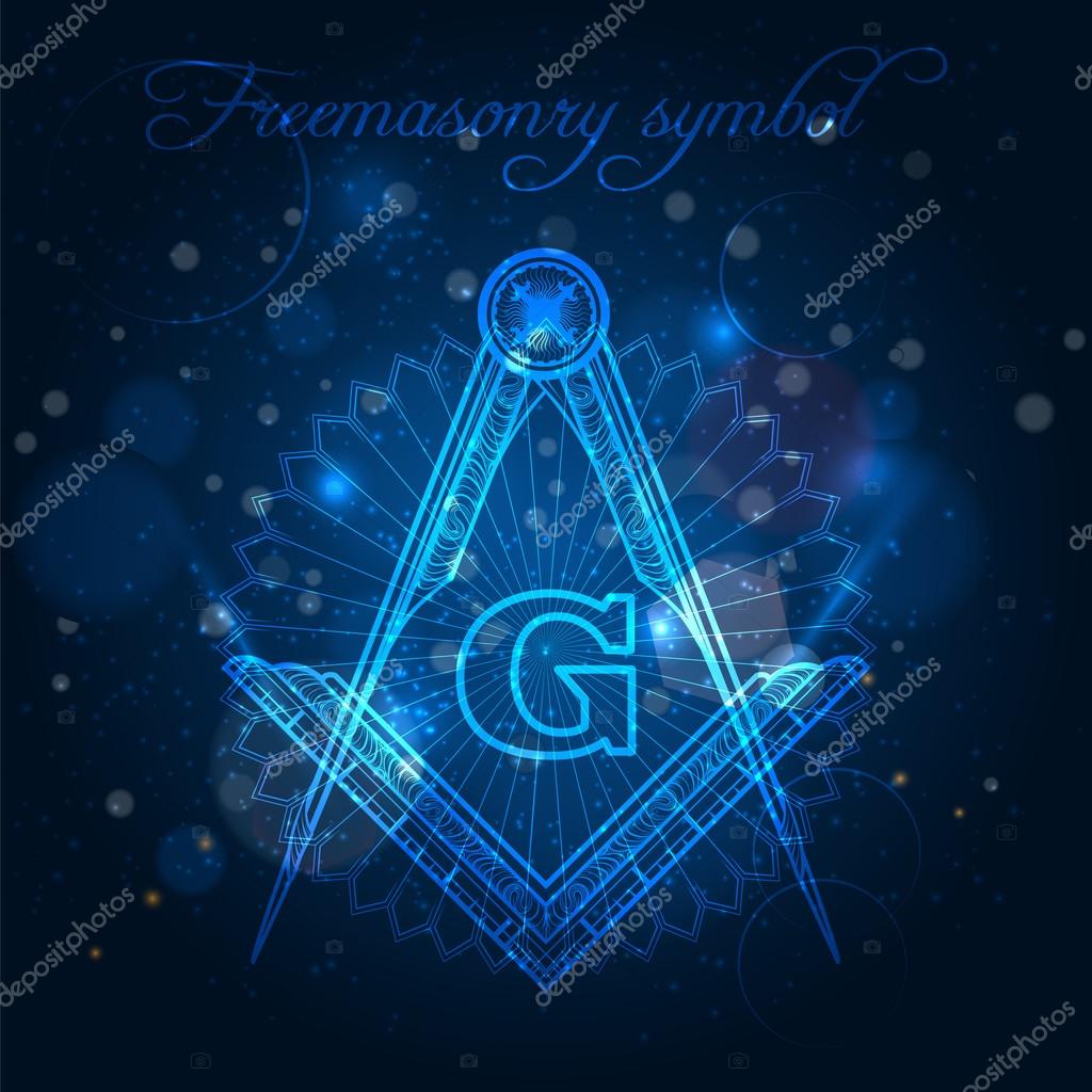 Mystical freemasony symbol on blue shining background vector illustration