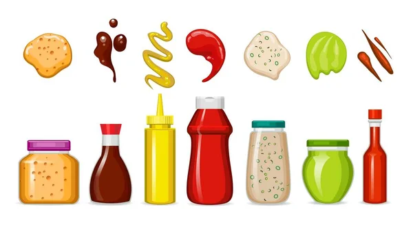 Botellas de salsas gourmet — Vector de stock