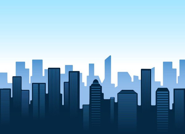 Blue city silhouettes skyline