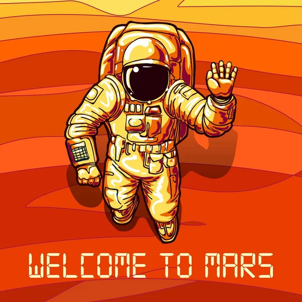 Astronaut auf Mars-Plakat — Stockvektor