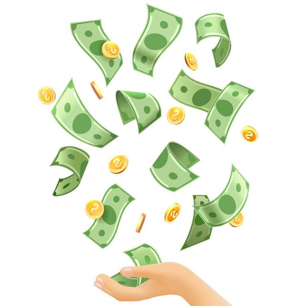 Money falling to hands