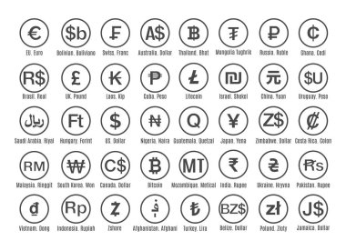 Ülke ve kripto para birimleri işaretleri