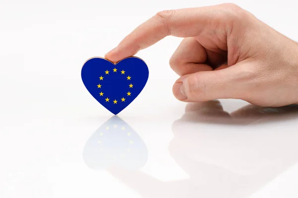 Szeresd Tiszteld Európai Uniót Egy Férfi Keze Egy Zászló Alakú — Stock Fotó