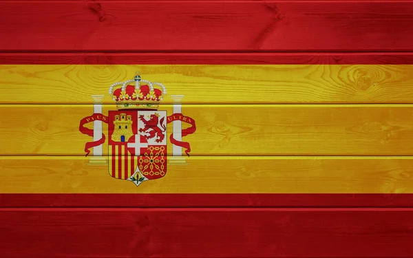 Bandera España Sobre Una Antigua Superficie Madera Textura Madera —  Fotos de Stock